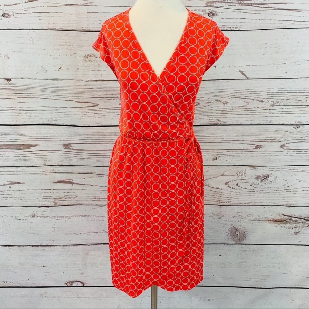 Banana Republic coral with white wrap dress